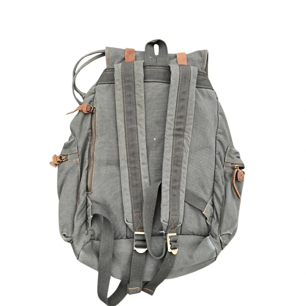 Bluboon Canvas Backpack Rucksack Leather Trim Olive Green Mens Bag